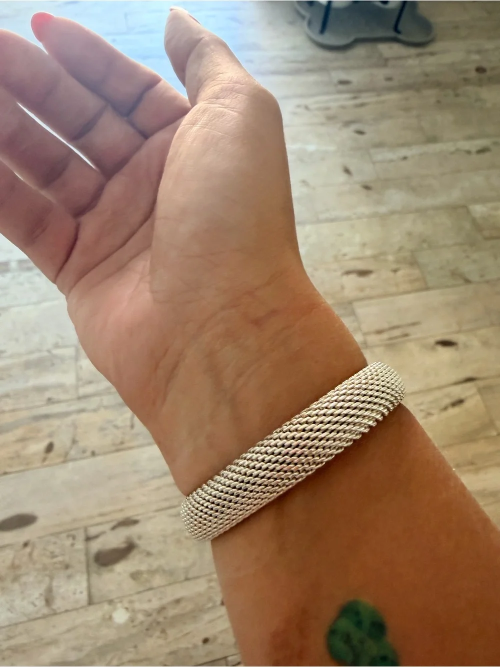 Tous Silver-Tone Mesh Open Cuff Bracelet with Bear End Caps